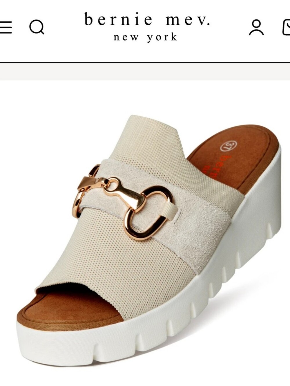 Nwt bernie mev. Venti Buckle Y2K Cream Knit Slide Wedge Rose Gold Bit 41 Mule
